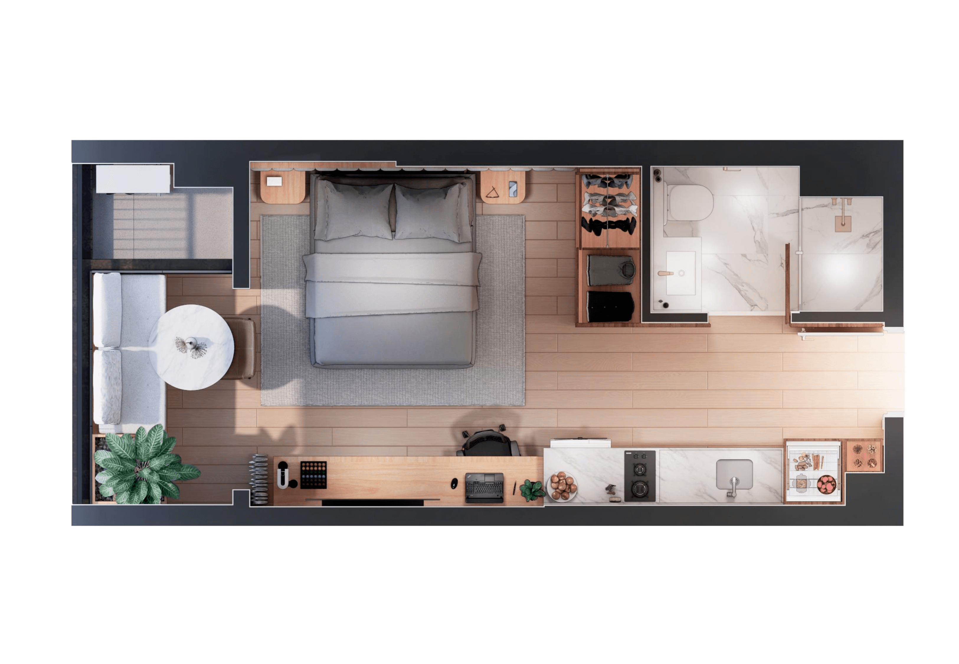 Studio 28m² com Varanda