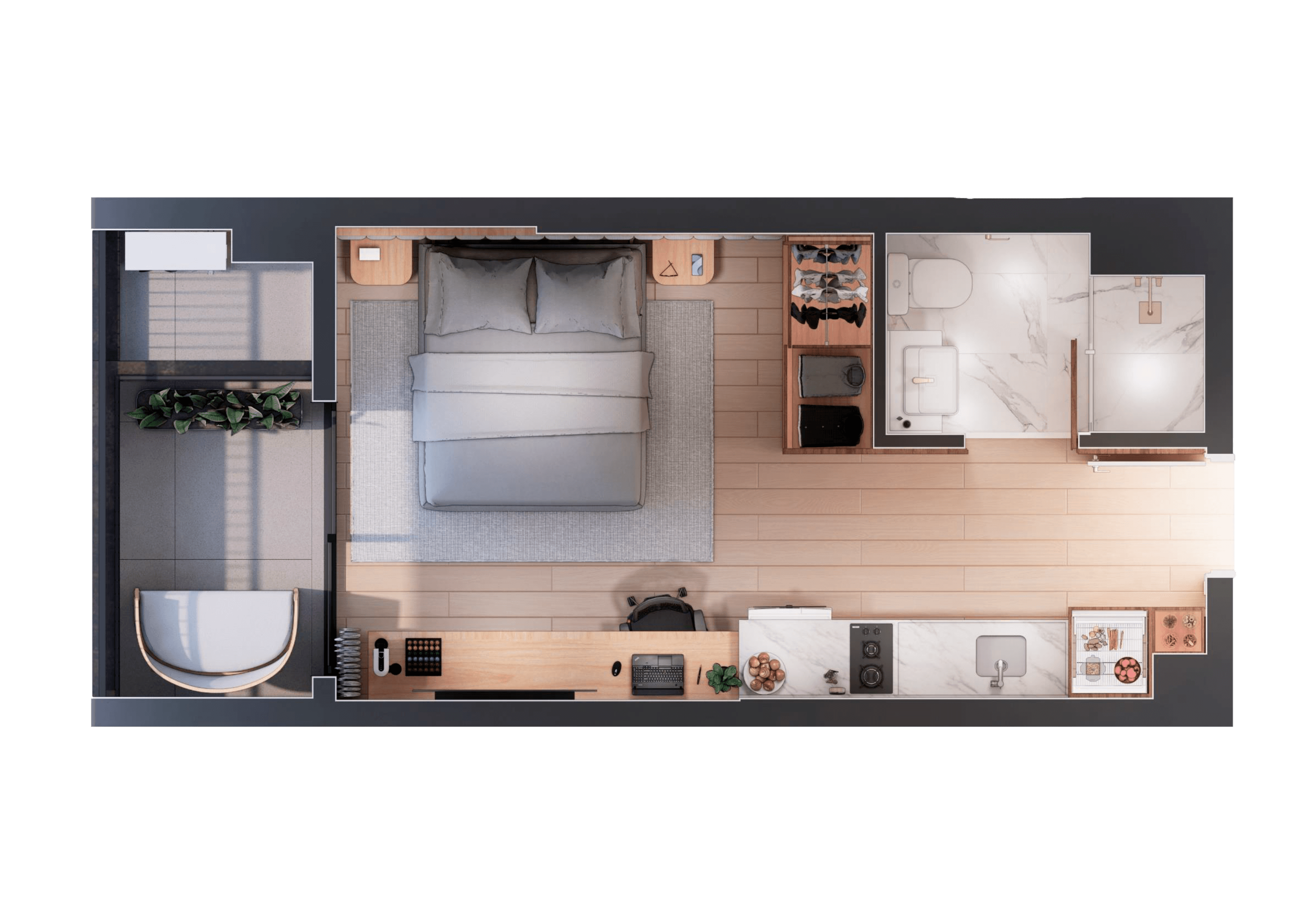 Studio 28m² com Terraço